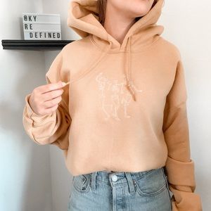 Custom Embroidered Gold Tan Dancing Skeleton Halloween Unisex Hoodie